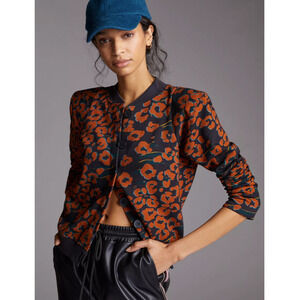 Corey Lynn Calter Womens Size Medium Orange Rust Leopard Cardigan Button Front